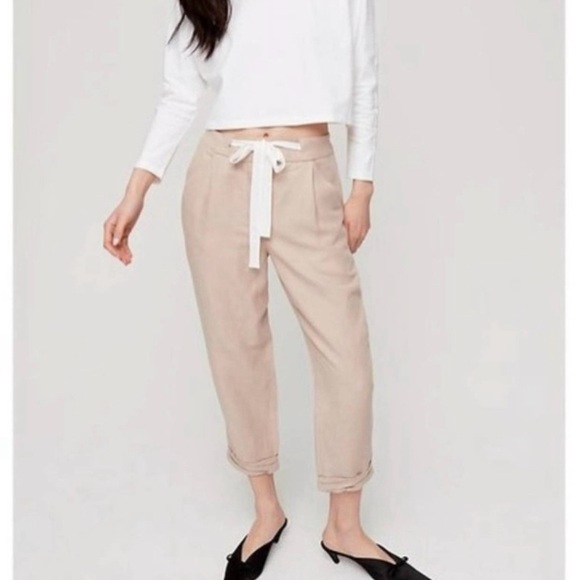 Wilfred x Aritzia Allant Cropped Rolled Hem Linen Blend Pant in Taupe, Size 2 - Picture 1 of 11